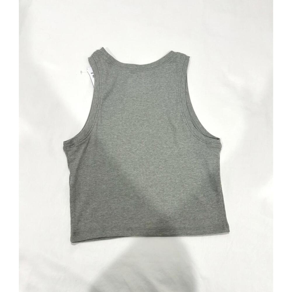 NWT Hollister Gray High Neck Ribbed Cotton Cropped Tank Top- Size Medium - Picture 2 of 8